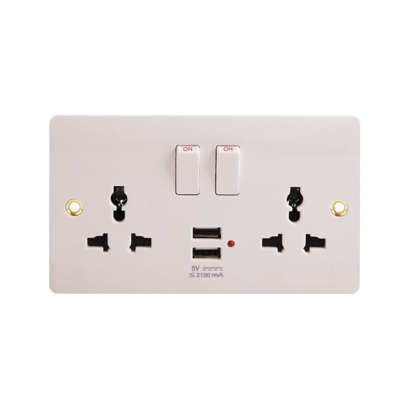 Zócalo conmutado universal de 2 unidades de baquelita con 2 USB (5V 2100mA) HK6216V-UN-UB